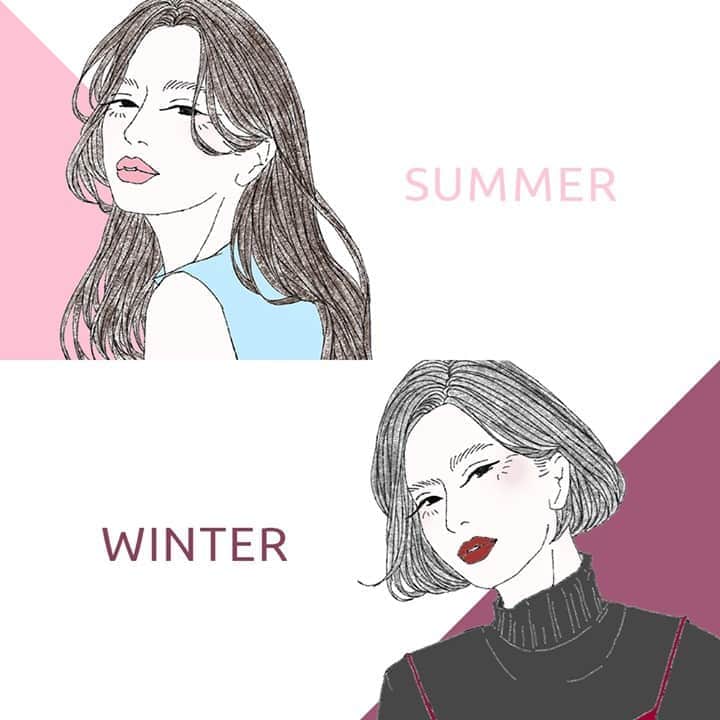 FAVOR【フェイバー】のインスタグラム：「同じブルベさんでも印象が異なるブルべ夏さんとブルベ冬さん✨ ブルベ夏の方は、少しくすんだカラーが得意で柔らかくソフトな印象のメイクやファッションがおすすめ😘 ブルベ冬さんは、パキッとした原色や一見難しそうなショッキングカラーも相性抜群👍💕 ファッションのように自分にぴったりなメイクをFAVES BEAUTYで纏ってあなたの魅力を最大限に発揮して✨💃✨」