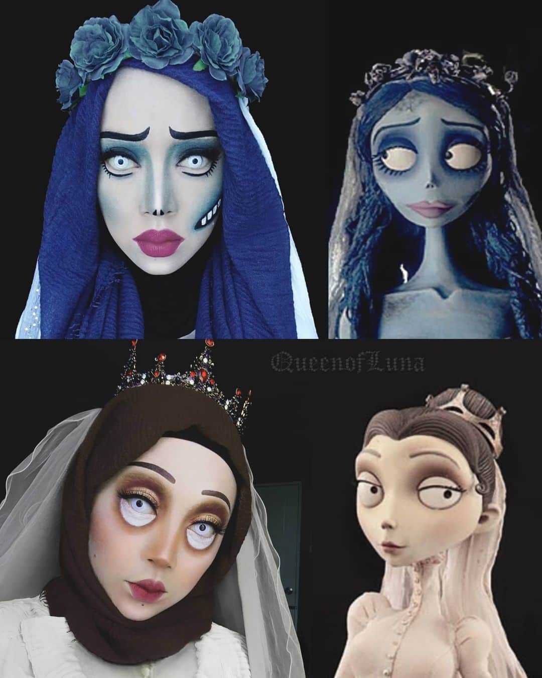 queenoflunaのインスタグラム：「Emily vs. Victoria? 🖤 Do you think Victor ended up with the right person or he should've chosen differently? 💀👰🏻 . . #corpsebride #emily #victorvandort #victoriaeverglot #emilycorpsebride #timburton #halloween #spooktober #monstober #halloweenmakeup」