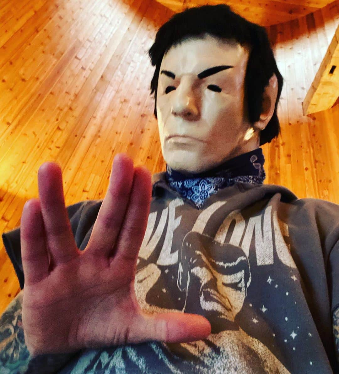 ロブ・ゾンビのインスタグラム：「Mr. Spock is very happy! In 6 days he gets to hear new Rob Zombie music. After 4 and a half years his ears are ready. The wait was highly illogical. #robzombie #johnfive #piggyd #gingerfish #newzombiemusic #mrspock #startrek #woodenspaceship」