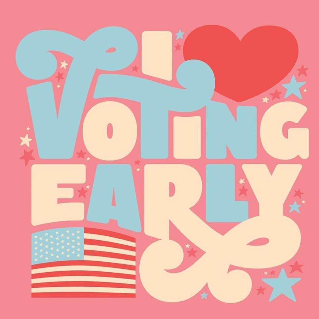 Grace Bonneyのインスタグラム：「Here in NY today is the first day we can officially vote *early* and lines were down the street. Please vote, help friends and family and communities members vote, and do everything you can to make your voice heard. I’ve loved seeing everyone’s pictures of voting today. Artwork by @jessicahische for @artofvotingearly ✅♥️ #vote #voteearly #vote2020」