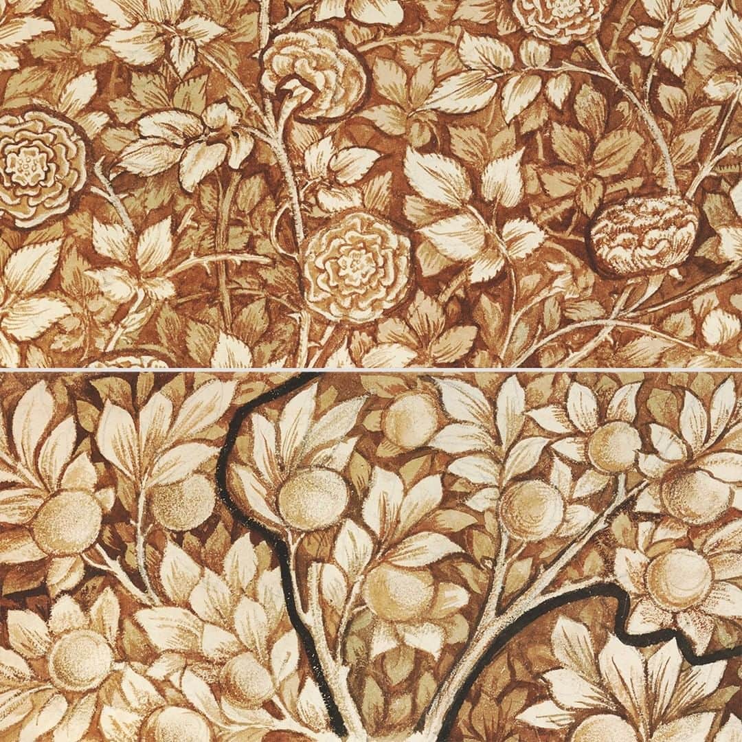 のインスタグラム：「‘Have nothing in your houses that you do not know to be useful, or believe to be beautiful’ 🌺🎨🌸  British Arts and Crafts designer William Morris was known for his fabulous floral patterns, and these two drawings were designed for the background of decorative windows 🌷   Browse our range of products inspired by William Morris’ beautiful designs on our online shop, including gifts, homeware and stationery– link in bio.   #WilliamMorris #ArtsAndCrafts #BritishMuseum」