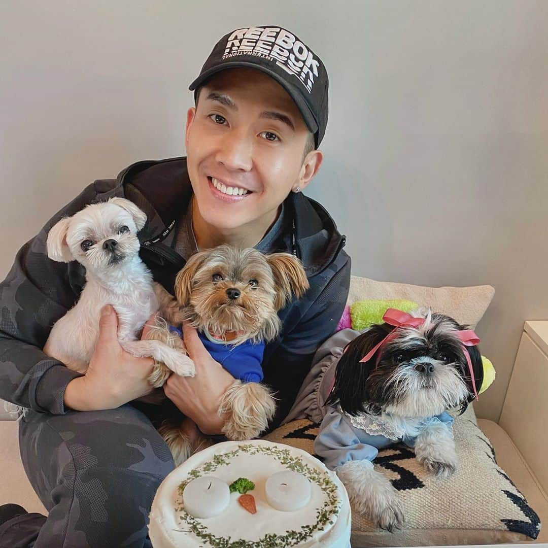 ブライアンのインスタグラム：「Celebrating my baby girl Ash’s 2nd Birthday🥳 우리 둘째 애쉬의 두번째 생일 파뤼타임! #dogsofinstagram #doggielove  #강아지 #강아지생일파티」