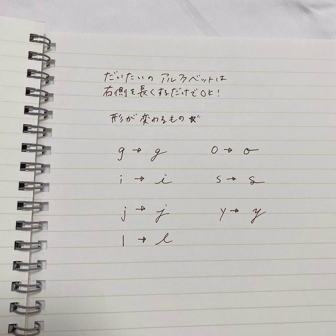 月森世菜さんのインスタグラム写真 - (月森世菜Instagram)「今回はどうしても 筆記体で書くのが難しい方向けに ローマ字で筆記体風に書ける 書き方をご紹介します♡  正しい筆記体は 以前ライブ配信しています☺︎  ※あくまでも筆記体風ですので、 正しい筆記体でなく イラストでオシャレに使いたい方向けです💭  4日前にローマ字で作れる サインの書き方をご紹介しましたが、 1つ1つのアルファベットやポイントを のせていなかったので こちらの投稿と合わせて 参考にして頂けると嬉しいです♡  私が皆さんのオリジナルサインを 作る際は1つ1つ相談して作るので 企業様が間に入って下さる機会 があれば企画として やりたいと思っています☺️💕  ┈┈┈┈┈┈┈┈┈┈┈┈┈┈┈┈┈┈┈ せいなです♡ 白系統の女子力アップのことに ついて毎日投稿しているので フォローして頂けると嬉しいです🍑   @seina.tsukimori   白系統のお写真を募集中✉️🕊 タグ付けしてね💭🩰 ┈┈┈┈┈┈┈┈┈┈┈┈┈┈┈┈┈┈┈   #ノート #ノートまとめ #ノート術 #ノート作り #ノートの中身 #ノートデコ #マイノート #イラスト #イラストグラム #イラスト好きな人と繋がりたい #イラスト好き #イラスト練習 #イラスト初心者 #手書きイラスト #手書き文字 #手書きノート #ノートデコ #ノートデコレーション #デコレーションアート #イラスト好きさんと繋がりたい #イラスト部 #イラストすきな人と繋がりたい #手描きイラスト #手描きアート #ノート術 #無印良品 #無印 #無印良品週間」10月25日 18時14分 - seina.tsukimori