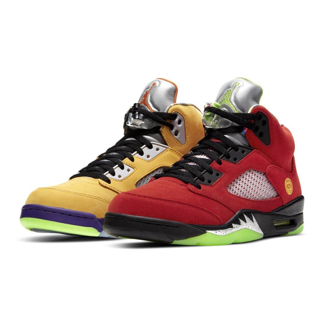 HYPEBEASTさんのインスタグラム写真 - (HYPEBEASTInstagram)「@hypebeastkicks: Here’s an official look at the Air Jordan 5 "What The.” Drawing from past designs, the yellow and red mismatched pair features elements from eight separate colorways, including details from the “Tokyo,” “Shanghai,” “Raging Bull,” “Bel-Air,” “Laser,” “Green Bean,” “Army Olive” and “Quai 54.” Expect it to drop on November 7 with a price tag of $220 USD.⁠⠀ Photo: @nike」10月25日 19時01分 - hypebeast