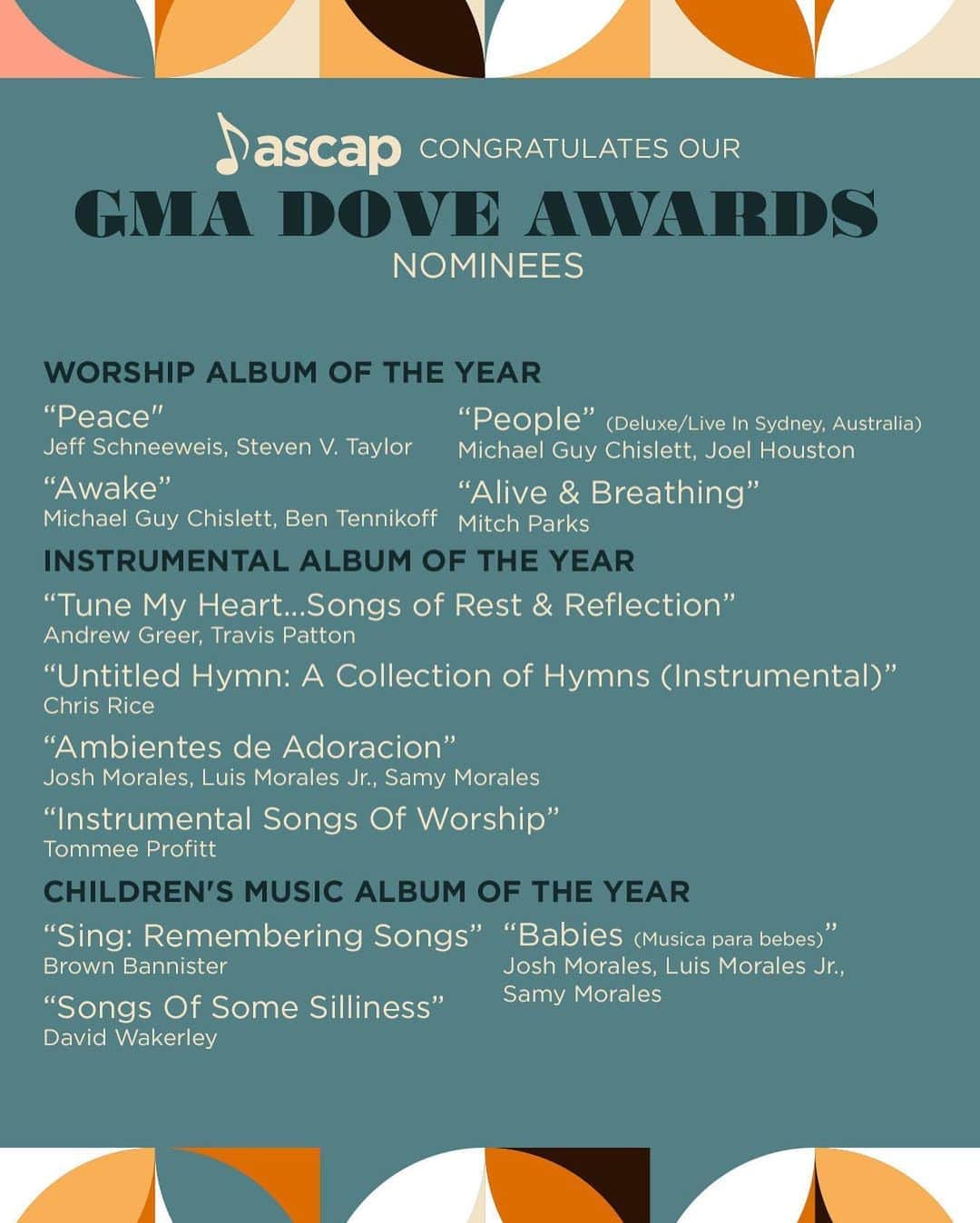ASCAPさんのインスタグラム写真 - (ASCAPInstagram)「Congratulations to all of our talented #ASCAP members nominated for GMA #DoveAwards this year!」10月26日 5時59分 - ascap