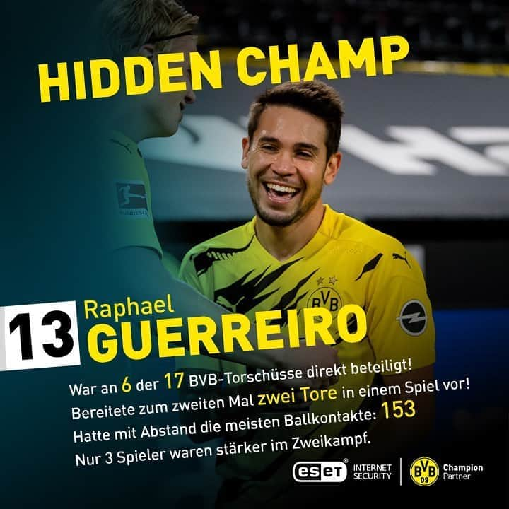 ボルシア・ドルトムントさんのインスタグラム写真 - (ボルシア・ドルトムントInstagram)「🧙‍♂️ @raphaelguerreiro14 ist unser #HiddenChamp des gestrigen Derbys! 🙌 #BVBS04」10月25日 22時15分 - bvb09