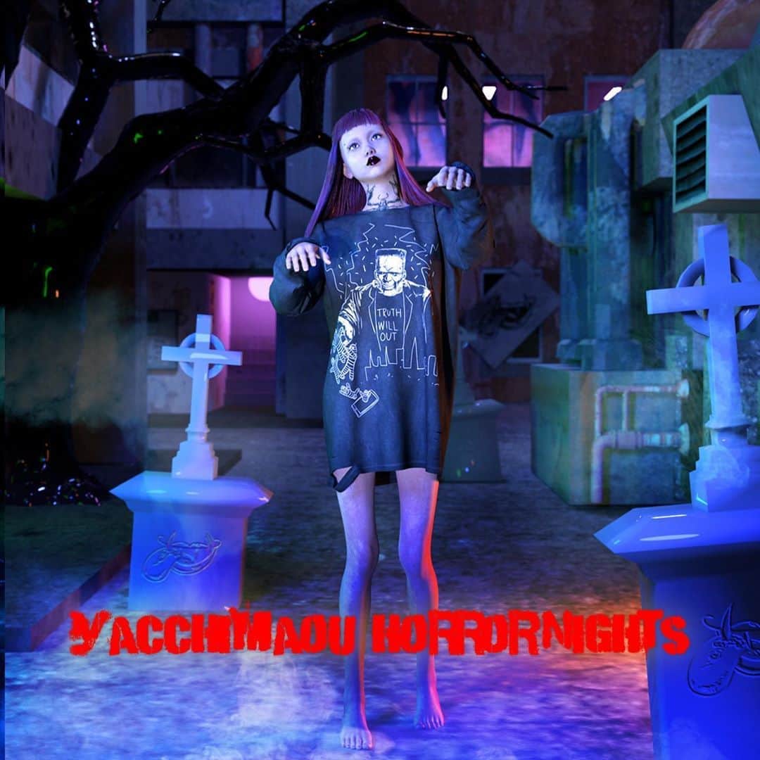 MAIMI☻KOBINAIのインスタグラム：「10.26 START @yacchimaou  ヤッち魔王　  HAPPY HALLOWEEN   "YACCHIMAOU HORROR NIGHTS"  世の中に対する悪魔からのMessageが描かれたitem 🏠オンラインは本日より販売START #yacchimaou#ヤッち魔王  👁3D ART WORK by @sgtsfrtn」