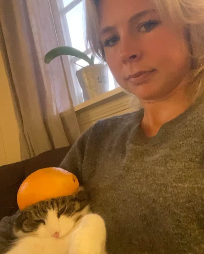 マーレン・ルンビのインスタグラム：「Siden #catsinbread ble vellykket for noen år siden, prøver jeg nå med #catsinorange. Ser ut til å trives i denne utkledningen også😻#catsinfood #catsincostumes #caturday」