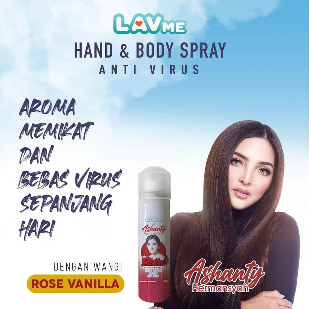 Ashantyさんのインスタグラム写真 - (AshantyInstagram)「Hi semuanya, semenjak pandemi aku sibuk beli hand sanitizer dan disinfectant spray. Tapi aku belum nemu yang pas dan yang bisa dibuat untuk badan. Karena itu aku & #LavMe buat 6in1 Hand & Body Spray, antivirus perfume ini lah yang buat aku jadi ga was was kalau keluar rumah & beraktivitas. Kalau mas Anang wanginya Sultan Oud, kalau aku Rose Vanilla yang sweet & romantis. Pokoknya #LavMe 6in1 ga akan lupa bawa ini kemana-mana ❤」10月26日 0時59分 - ashanty_ash