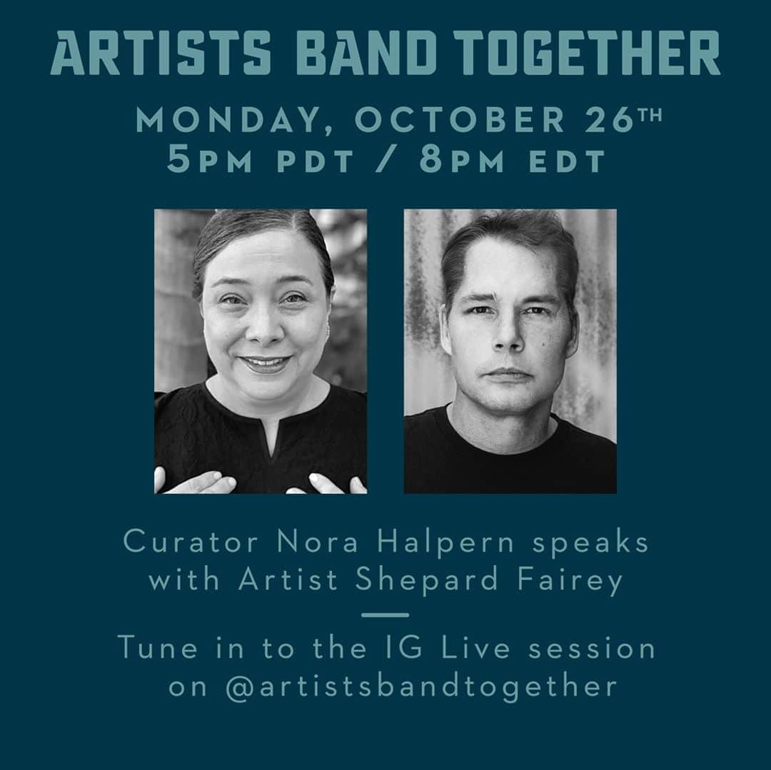 Shepard Faireyさんのインスタグラム写真 - (Shepard FaireyInstagram)「I'm looking forward to going live tomorrow with @artistsbandtogether Curator, Nora Halpern to discuss my thoughts on the Election Year, the inspiration behind my #ArtistsBandTogether bandana, and several other related topics! Be sure to TUNE IN on my IG Live on Monday, October 26th at 5pm PDT / 8pm PDT.⁠ ⁠ Election Day is only 9 days away... let's band together to get out the vote! You can purchase "Our Hands - Our Future, 2020," the pro democracy bandana I designed for Artists Band Together from now until November 1st through @ebay for Charity. 100% of proceeds go to @risefreeorg, @conmijente, and @wokevote! Visit the link in bio to support now. Thanks for caring!⁠ -Shepard」10月26日 2時05分 - obeygiant