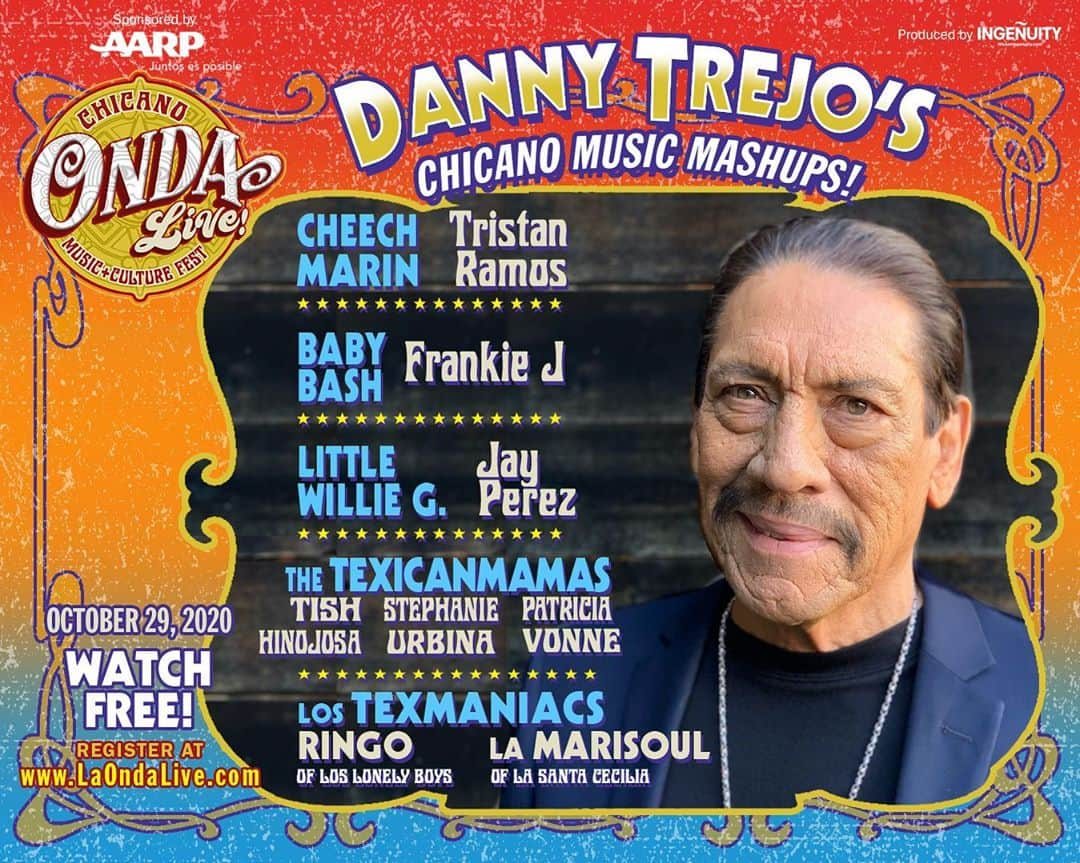 ダニー・トレホさんのインスタグラム写真 - (ダニー・トレホInstagram)「Tune in this Thursday, October 29th for my Chicano Music Mashups during @laondalive! Register and watch for free at *Link in Bio* #OndaLive #chicano」10月26日 2時30分 - officialdannytrejo