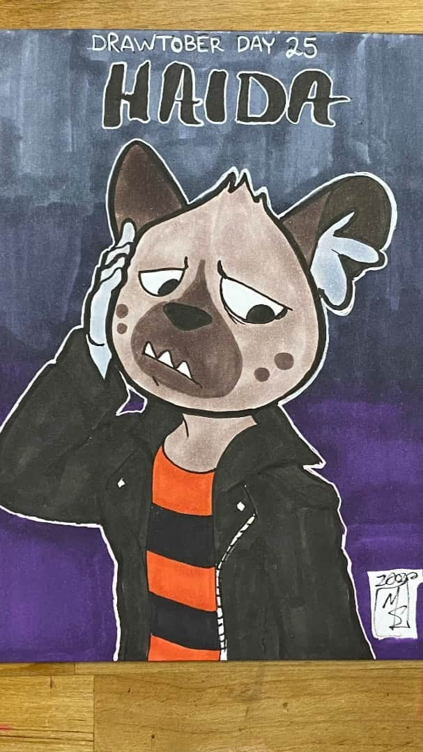 マックス・セットレージのインスタグラム：「Day 25! 6 days left!!! Today’s drawing is Haida from Aggrestuko! I really love this anime. It’s funny and Haida is so charming. It was a close choice between Haida and Tadano but I’m a sucker for a edgelord sad boy.  . . . . . . . 🎶: “Hallon” by Christian Bjoerklund #aggretsuko #haida #haidaaggretsuko #drawtober #drawtober2020 #artober #artober2020」