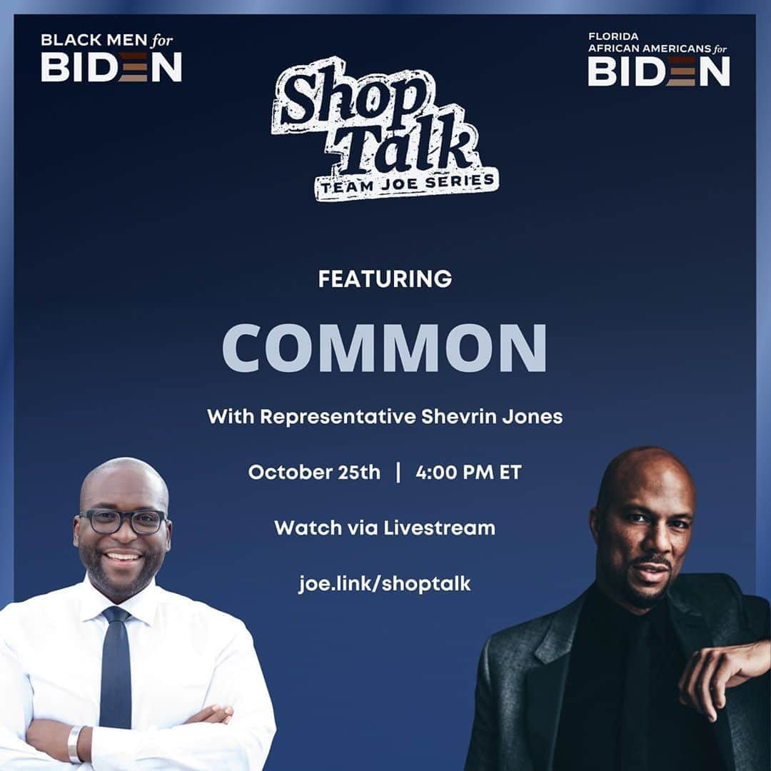 コモンさんのインスタグラム写真 - (コモンInstagram)「Join me today at 4pm ET on my Facebook Page (ThinkCommon)  as I chop it up with the brothers about everything voting.」10月26日 3時57分 - common