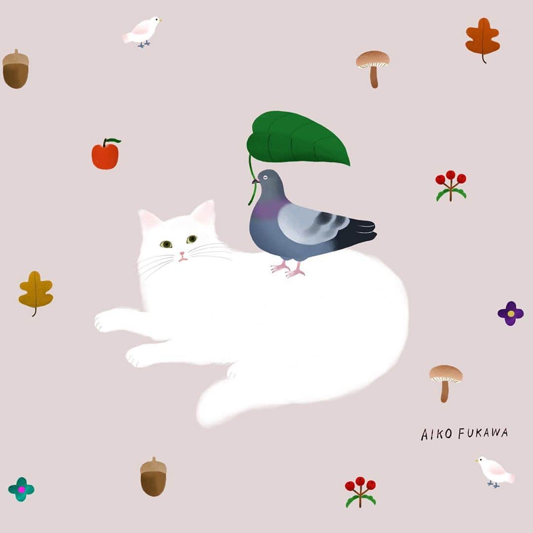 布川愛子さんのインスタグラム写真 - (布川愛子Instagram)「🐈🐦💕　#aikofukawa_illustration #布川愛子」10月26日 14時22分 - aikofukawa