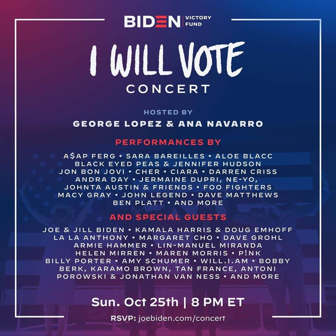 エイミー・シューマーさんのインスタグラム写真 - (エイミー・シューマーInstagram)「Join me and some other incredible performers TONIGHT to support @JoeBiden, @KamalaHarris and Democrats. It’s time to step up and build a better future. Sign up now or tune in starting at 8PM ET (5PM PT): joebiden.com/concert  #IWillVote」10月26日 7時13分 - amyschumer