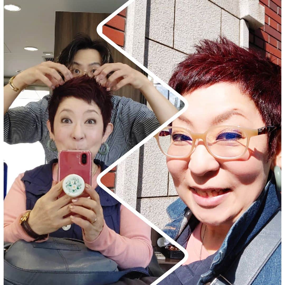 菊田あや子さんのインスタグラム写真 - (菊田あや子Instagram)「赤い赤いゎあ～🍁  hairだけ紅葉みたいな赤 (笑)  陽射しを受けてこんなにハッキリ❗️  毎月のことだけど、cutあぁ気持ち良い💆  いつも💄が無い顔になっちゃうよね💦  #菊田あや子 #グルメリポーター #テレビリポーター  #ヘアカット #ヘアカラー #ショートヘア #レッド系のヘアカラー #表参道タイカーン #Tycann #赤の陽射し #眼鏡も新しく #終活ガイド #認知症サポーター #山口ふるさと大使  #しものせき海響大使」10月26日 8時19分 - ako.ayakokikuta