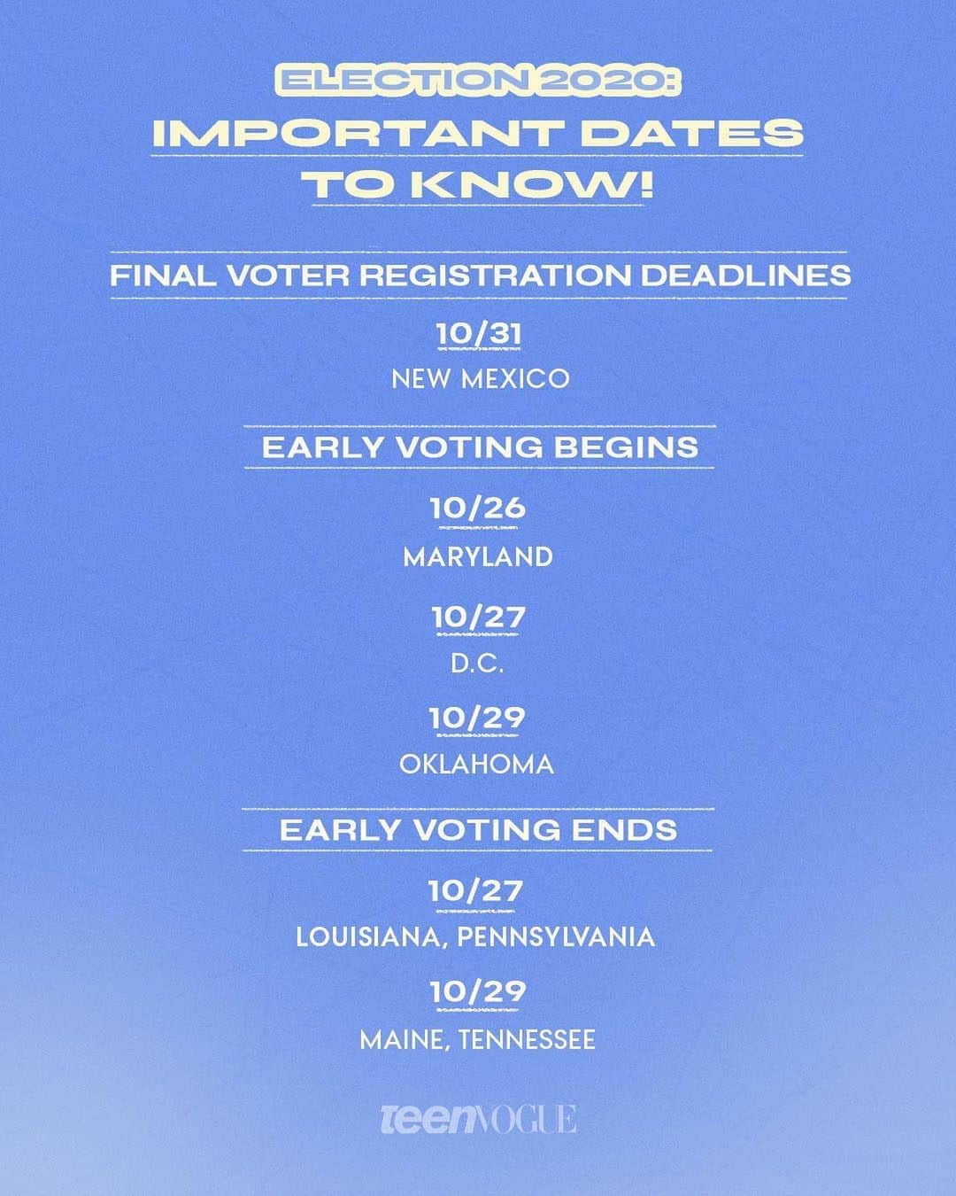 Teen Vogueさんのインスタグラム写真 - (Teen VogueInstagram)「We're in the home stretch, people! 👀 Are you excited to vote? Have you voted already?!」10月26日 8時44分 - teenvogue