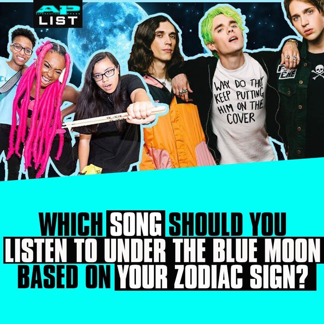 Alternative Pressさんのインスタグラム写真 - (Alternative PressInstagram)「LISTEN: Halloween will be marked by a rare blue moon this year, so from @waterparks to @MMATAband, here’s the perfect song for each zodiac sign to listen to under the full moon to recharge your energy⁠ LINK IN BIO⁠ .⁠ .⁠ .⁠ #bluemoon #bluemoonhalloween #halloween #halloweenbluemoon #bluemoonmusic #bluemoonplaylist #waterparks #meetmeatthealtar #zodiac #zodiacsign #altpress #alternativepress」10月26日 9時01分 - altpress