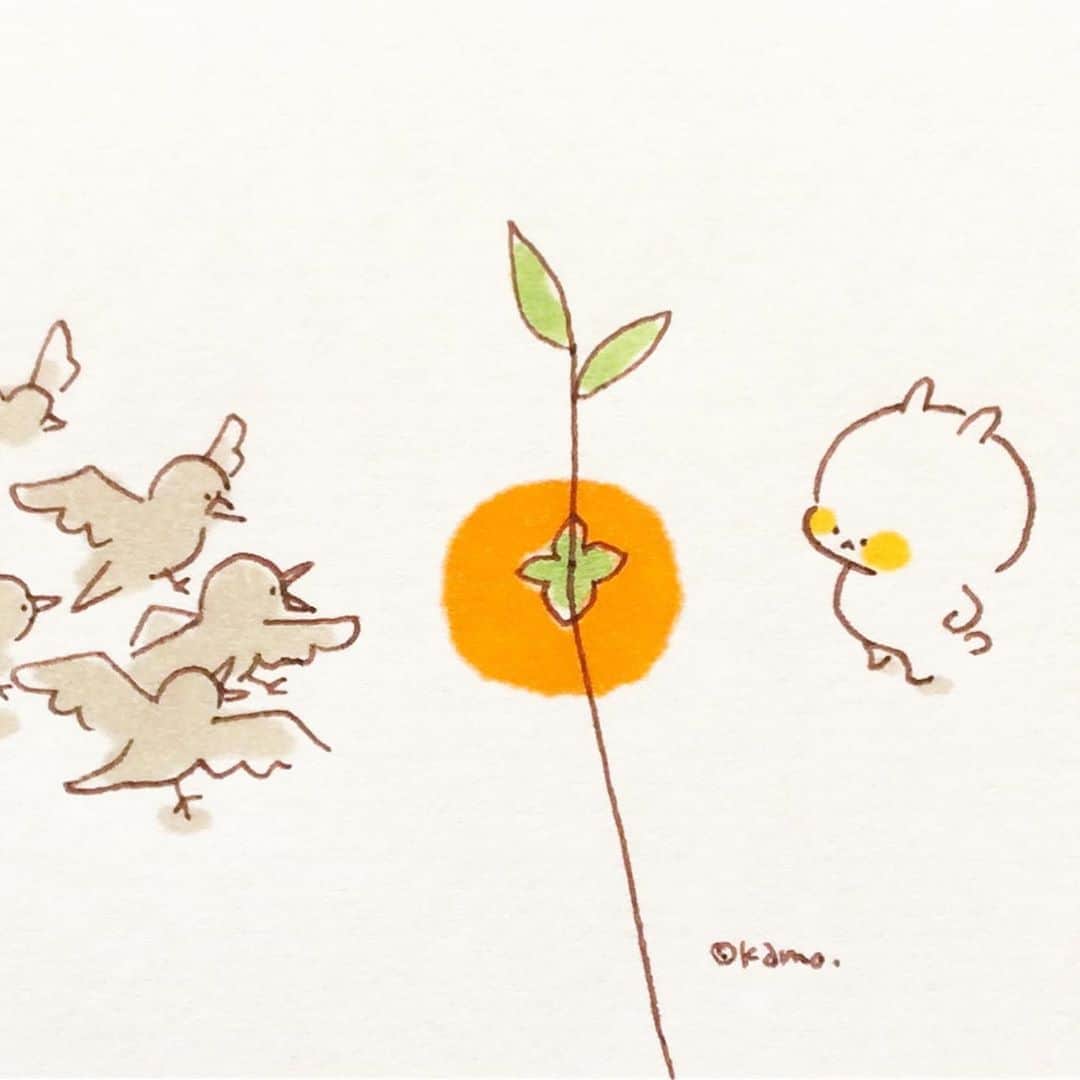 カモさんのインスタグラム写真 - (カモInstagram)「VS #柿の日#persimmon#カラス#Crow#イラスト#illustration#ウサギタケ#usagitake」10月26日 10時08分 - illustratorkamo