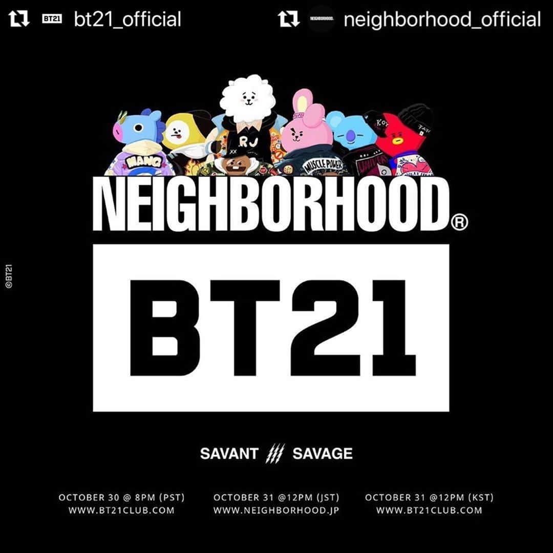 滝沢伸介さんのインスタグラム写真 - (滝沢伸介Instagram)「#Repost @bt21_official with @make_repost ・・・ #Repost @neighborhood_official  ・・・  NEIGHBORHOOD｜BT21﻿ SAVANT / SAVAGE COLLECTION﻿ // OCT.31 //﻿ ______________________________________﻿ ﻿ ONLINE RELEASE﻿ ﻿ OCTOBER 30 @ 8PM (PST/USA)﻿ WWW.BT21CLUB.COM﻿  ﻿ OCTOBER 31 @12PM (KST/KOREA)﻿ WWW.BT21CLUB.COM﻿  ﻿ OCTOBER 31 @12PM (JST/JAPAN)﻿ WWW.NEIGHBORHOOD.JP﻿ ______________________________________﻿ ﻿ @bt21club﻿ @bt21_official﻿ #neighborhood﻿ #nbhd﻿ #bt21club﻿ #bt21」10月26日 10時22分 - sin_takizawa