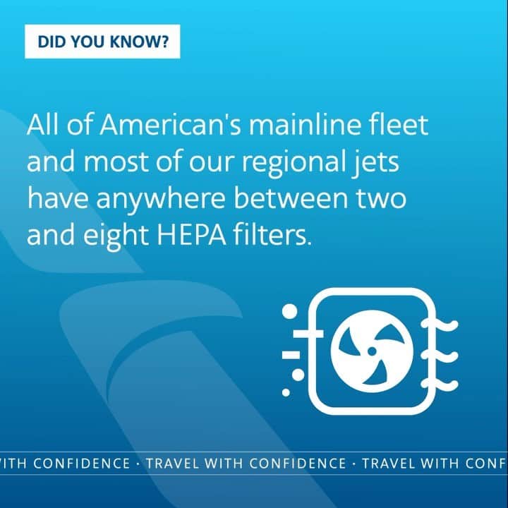 アメリカン航空のインスタグラム：「HEP-HEP-A-Ray for HEPA filters! We’ve been purifying the air on our fleet since the '90s, so clean air is something we can all cheer about. https://bit.ly/AADYK_3」