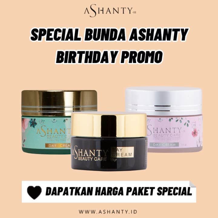 ASHANTY BEAUTY CREAM OFFICIALのインスタグラム：「🎉SPECIAL BUNDA ASHANTY BIRTHDAY PROMO🎉   Menyambut Hari Ulang Tahun Bunda Ashanty, Ashanty Beauty Cream dan Kcosmetics Official memberikan promo cantik untuk kamu yang ingin memiliki kulit wajah yang lebih sehat, cerah, glowing, lembut, lembab dan awet muda 🌸  Dapatkan : Paket Special Birthday 1  • Ashanty Beauty Cream (Pilih salah satu series) • Skinua Pure O2 Mask  • Skinua Ultra W Modelling Mask Ice Cream GRATIS CAMELLIA VELVET TINT (Pilih salah satu shade) hanya Rp 900.000,-   Paket Special Birthday 2  • Ashanty Beauty Cream (Pilih salah satu series)  • Skinua Ultra W Modelling Mask Ice Cream GRATIS LIPMATTE ASHANTY (Pilih salah satu shade) hanya Rp 550.000,-  Paket Special Birthday 3  • Ashanty Beauty Cream (Pilih salah satu series) GRATIS LIPMATTE ASHANTY (Pilih salah satu shade) hanya Rp 450.000,-  Yuk Ladies pilih paket favoritemu, berikan perawatan dan nutrisi terbaik untuk kulit wajahmu. Pesan sekarang juga yaa sebelum kehabisaaan, stock promo sangat terbataaaassss !!!!!  _____________________________ Informasi dan pemesanan  Ashanty Beauty Cream Chat Via WA : WA: 081293823950 WA: 081287388885 WA: 087778489900 WA: 085781140354 ⚡️ Fast Respons Click Link On Bio Instagram @ashantyid ❣️ ______________________________ #ashantybeautycream #creamashanty #skincareashanty #skincare #skincareartis #skincarelokal #creamwajah #creamperawatanwajah #obatjerawat #jerawat #kosmetik #krimwajah #creamwajah #whiteningcream #ashantyid #ashanty」