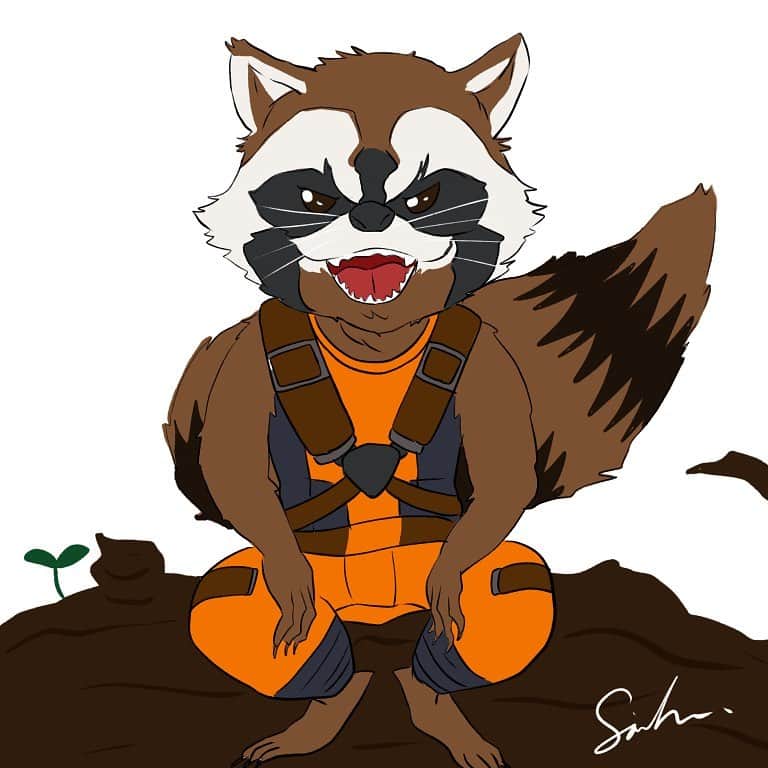 のインスタグラム：「#あなたの推しアメコミキャラ描きます企画 #MARVEL #ロケットラクーン(#rocketraccoon )#マーベル #mcu #guardiansofthegalaxy #gotg #MARVELhero #instapic #instadraw #アメコミ#手描き#pic#drawing  #japan#instadraw #marvelcomics #illustration#illustrator#art#drawing#artist#painting#artwork #cintiq #일러스트 #드로잉 #그림스타그램 #그림 #그림일기 #손그림」
