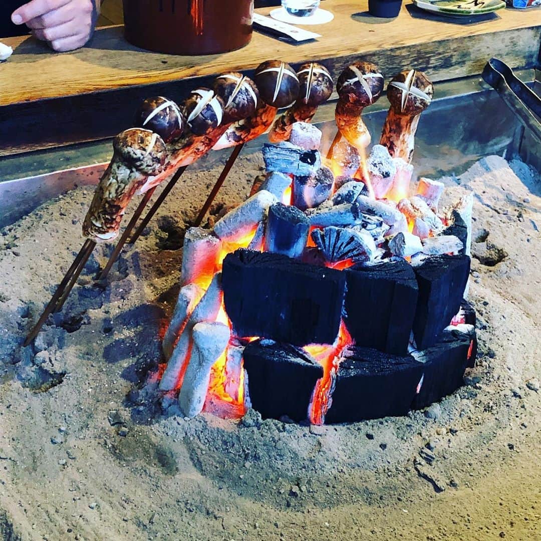 宮田麺児さんのインスタグラム写真 - (宮田麺児Instagram)「たどり着いた。「柳家」 囲炉裏をみに来ました。  炎をあてにワイン。  #柳家 #岐阜 #炎 #囲炉裏 #ワイン #ワインの最高のあては炎 #ジビエ #串料理」10月26日 15時44分 - miyatamenji
