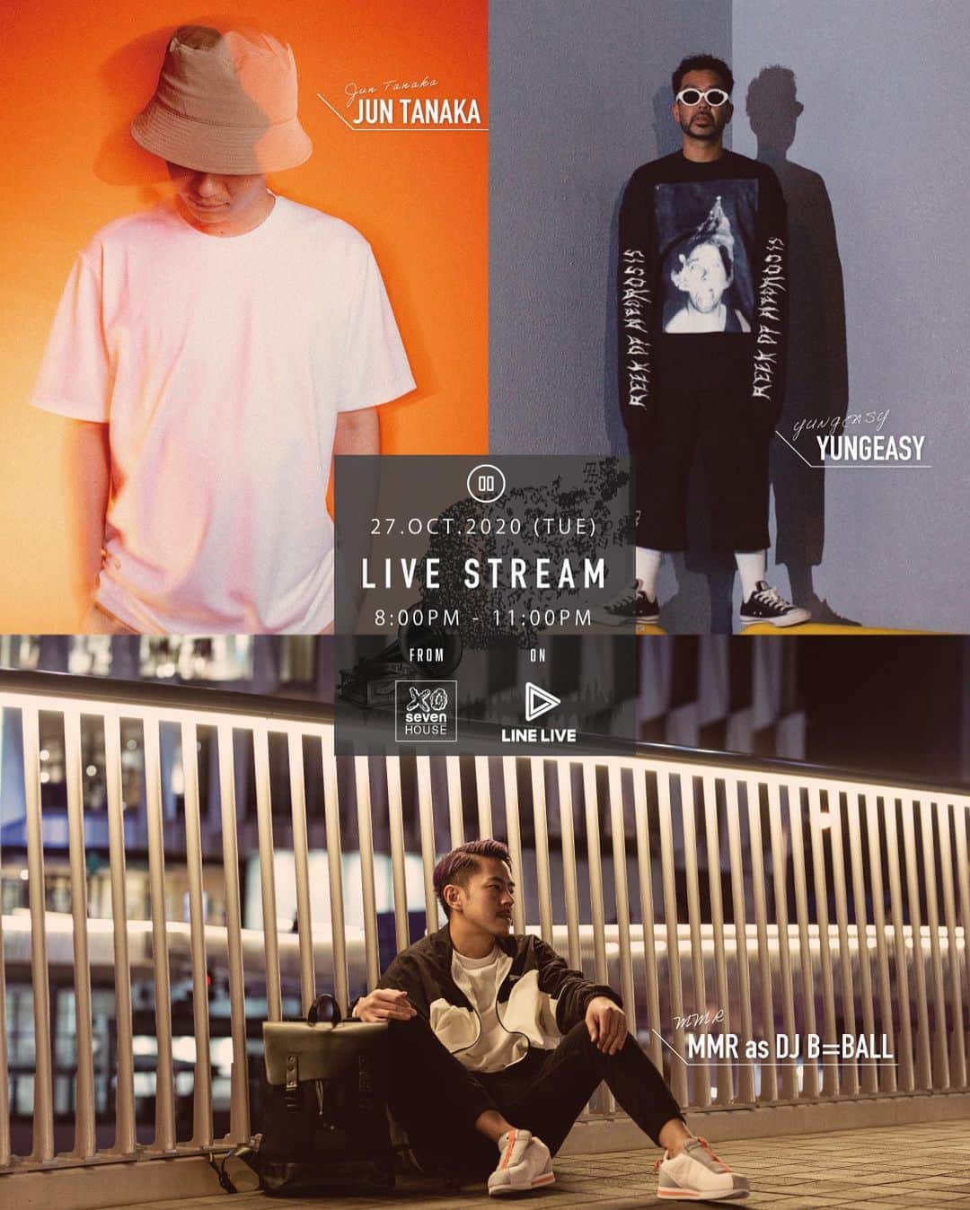DJ B=BALLのインスタグラム：「New Party! 4th.Nov Start! Wednesday @sevenhouse.osaka  with @djjuntanaka @yungeasy_takeno @orochi_ysk @mtk_promotion   毎週水曜に近日リニューアルオープンするMusic Bar "SEVEN HOUSE"にてこちらの💁‍♂️メンバーでオシャレなラウンジパーティーをスタートします◎11/4(水曜)スタート！  その前に明日10.27(Tue)にそのSEVEN HOUSEから僕のLINE LIVEよりライブ配信をこのメンバーでします🎥お楽しみに✌️」