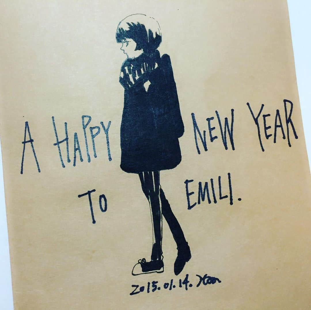 はのはなよのインスタグラム：「. てがき　ねんがじょ　in 2015 . A new year card by my black pen in 2015 . #hanodrawing」