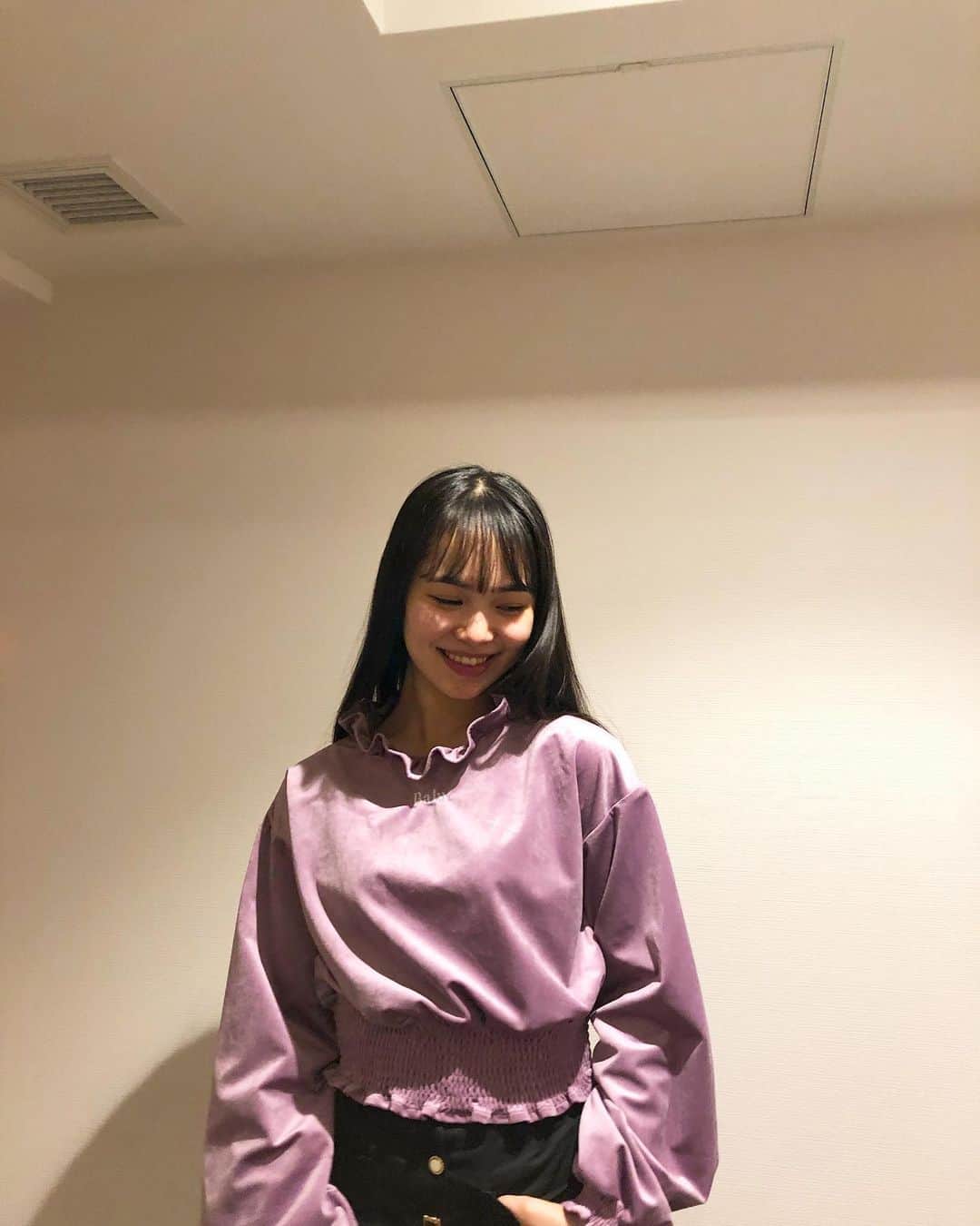 大友樹乃のインスタグラム：「最近紫色に惹かれる💜 この可愛いトップスは　@wc__official   #wc#wego#ootdfashion #데일리코디#패피#今日のコーデ」