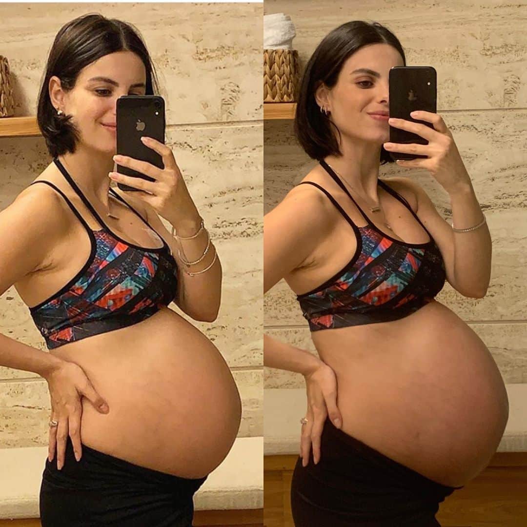 ステファニー・ブリットのインスタグラム：「Bom dia pra vcs que acharam q eu sumi pq o Enrico tinha nascido, e em vez disso minha barriga só cresce enquanto eu estava tentando recuperar minha conta aqui q tinha sido hackeada! ✌🏼 Expliquei como aconteceu lá nos stories... . Ah a foto da esquerda é  a barriga de 6 semanas atrás e a da direita foi de ontem...」