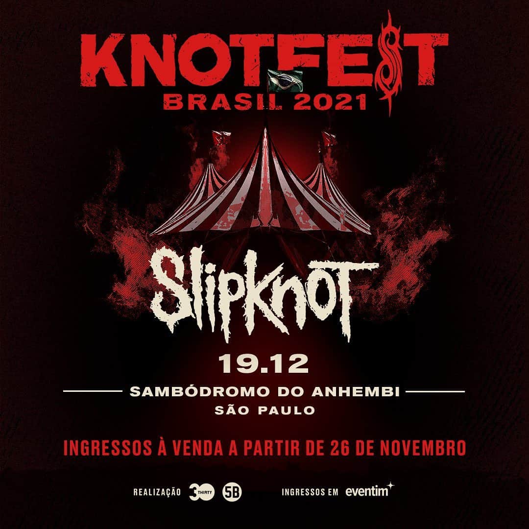 Slipknotさんのインスタグラム写真 - (SlipknotInstagram)「#KNOTFEST will arrive in São Paulo, Brazil for the first time ever on December 19, 2021 featuring 10 bands across 2 stages. Tickets on sale Thursday, November 26 at 10am Brasilia time here: eventim.com.br  Follow @knotfestbrasil for more info.」11月25日 3時09分 - slipknot