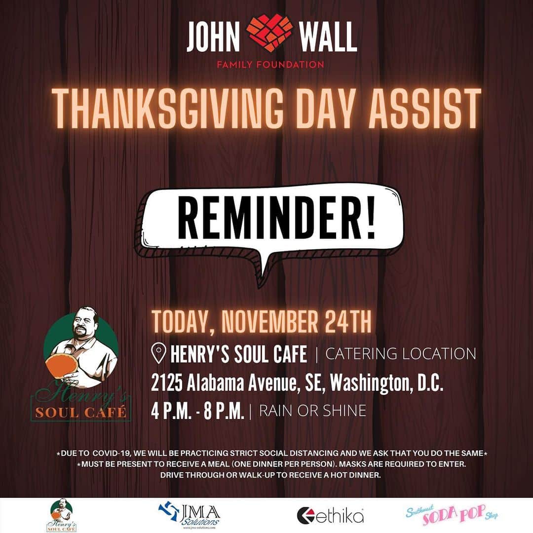 のインスタグラム：「🚨 It’s giveaway day 📅! First 150 families will receive a $25 grocery gift card! See you at 4pm! We’re distributing 1,000 HOT MEALS! 🔈 SPREAD THE WORD! Thank you @henryssoulcafe @jmasolutionsdc @ethika @swsodapopshop for your partnership! #jwff」