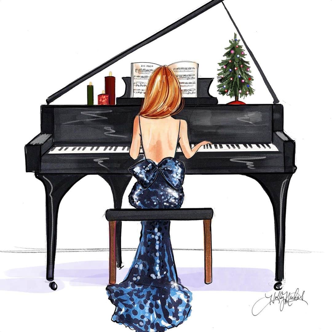 Holly Nicholsさんのインスタグラム写真 - (Holly NicholsInstagram)「What is your favorite holiday song? 🎄 🎹 I could listen to “White Christmas” on repeat ♥️ This print is available in multiple hair colors/skin tones at hnillustration.Etsy.com and all prints are on sale right now. ♥️ #piano #christmascarols #illustration」11月25日 0時34分 - hnicholsillustration