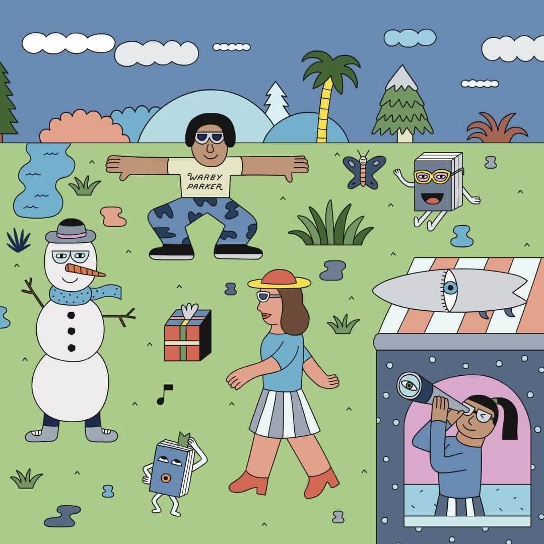 Warby Parkerのインスタグラム：「❄️IT'S A HOLIDAY GIVEAWAY!❄️ From cheery characters to scads of color, you’ll find all sorts of design magic by illustrator @AndyRementer on our eyewear boxes and gift cards this season ⬆️😍 Feeling festive yet? Tag your shopping buddy (or buddies 😉) below for a chance to win a $95 gift card for you and a friend! (PS: entries are unlimited, so the more friends you tag, the higher your chances!) . . . . . No purchase necessary. 50 U.S./DC, 18+. Enter by 11/27/2020 at 11:59 A.M. ET. See official rules at https://warby.me/3nrlWDi for details. Void where prohibited.」