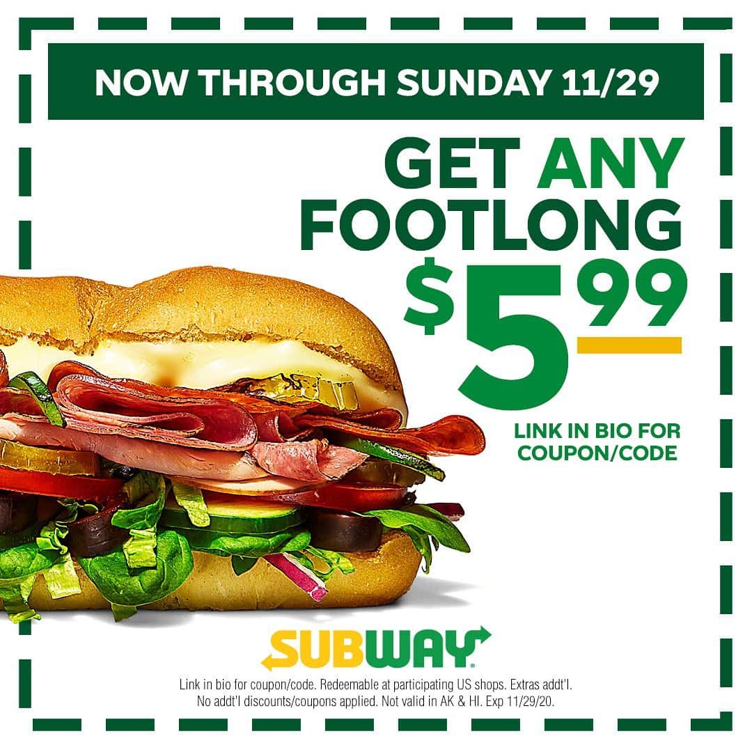 Official Subwayさんのインスタグラム写真 - (Official SubwayInstagram)「If you like this coupon, just wait until you see the rest of them. Link in bio for all the savings.」11月25日 1時13分 - subway