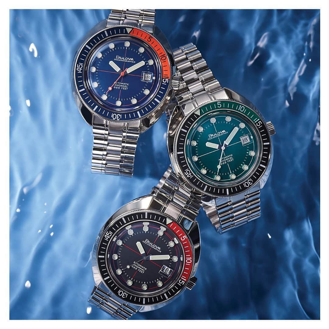 ブローバさんのインスタグラム写真 - (ブローバInstagram)「Whether he’s a deep-sea diver or the captain of his own destiny, the Oceanographer makes a standout gift for the holidays. Coming in a range of dial and bezel colors, this design tribute to a heritage Bulova timepiece is water resistant to 666 feet. #Bulova #HolidayGifts — ⏱: 96B321 MSRP: $795.00 USD CASE: ø 44 mm — ⏱: 96B322 MSRP: $795.00 USD CASE: ø 44 mm — ⏱: 96B320 MSRP: $795.00 USD CASE: ø 44 mm」11月25日 1時27分 - bulova