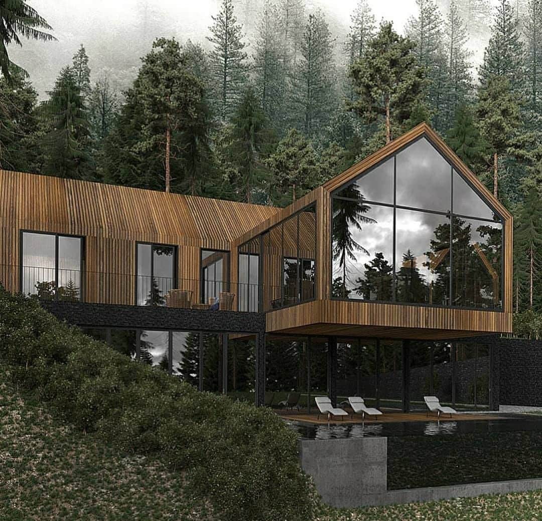 Architecture - Housesさんのインスタグラム写真 - (Architecture - HousesInstagram)「⁣ ⁣𝗧𝗵𝗲 '𝗙𝗼𝗿𝗲𝘀𝘁 𝗛𝗼𝘂𝘀𝗲' ⇣⁣ A contemporary styled forest #home on a mountain side. The greatest thing about it is the 𝙧𝙚𝙛𝙡𝙚𝙘𝙩𝙞𝙣𝙜 𝙢𝙞𝙧𝙧𝙤𝙧 𝙨𝙪𝙧𝙛𝙖𝙘𝙚𝙨, which bring an extraordinary lightness to the house. ⁣ ⁣ It melts into its surrounding thanks to the use of natural materials. What do you think about it? Tag a #archilover friend who would love it! ▼⁣ _____⁣⁣⁣⁣⁣⁣⁣ 📐Designed & visualized by Dinara Yusupova⁣ 📍Kyiv, Ukraine⁣ #archidesignhome⁣⁣ _____⁣⁣⁣⁣⁣⁣⁣ #archoskar #forest #mirror #kyiv #modernarchitecture #interiordesign #homedesign #luxuryhomes #architecture #dreamhouse #archilovers #architectura #archi #archidaily」11月25日 1時50分 - _archidesignhome_