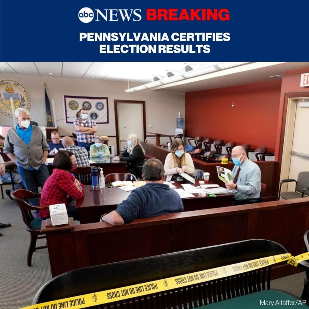 ABC Newsさんのインスタグラム写真 - (ABC NewsInstagram)「BREAKING: Pennsylvania announces results of the 2020 presidential election in the state have been certified. #pennsylvania #election2020 #donaldtrump #joebiden #politics⁠ ⁠ Read the latest at LINK IN BIO.」11月25日 2時08分 - abcnews