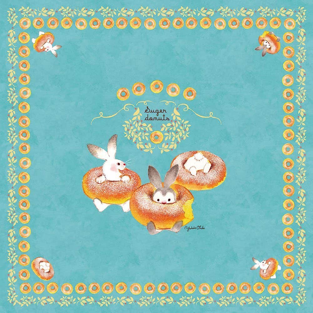 おおで ゆかこのインスタグラム：「Suger donuts🍩 suzuriさんで新商品のバンダナが26日まで300円引きSALE中です。新作と既存作品で追加しました!  suzuri.jp/Oderon86」