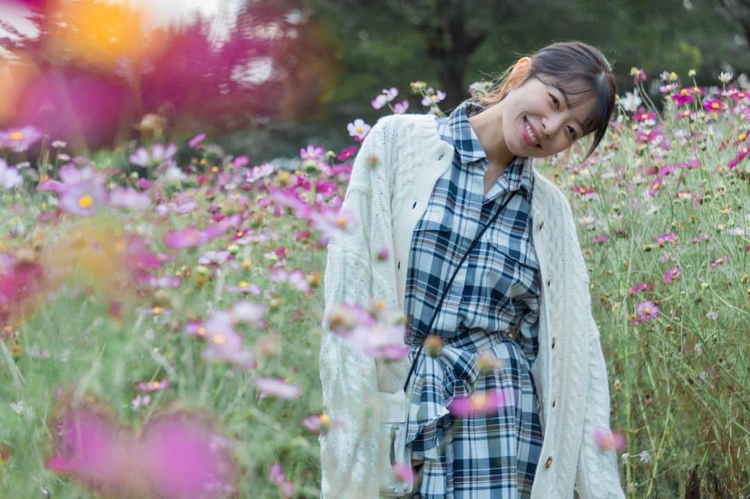 寺田安裕香のインスタグラム：「💐 秋ですね〜☺️ ・ ・ ・ ・ ・ #秋 #コスモス #綺麗 #お花 #公園 #癒された #ありがとう #flowers #japan #japanesegirl  #cosmos #autumn #park #좋아요 #팔로미#추억#일상룩 #漂亮 #赞 #粉我 #followｍe」