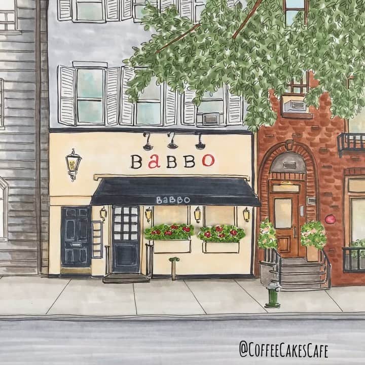 のインスタグラム：「Such a lovely gem, on a sweet street,  in a charming neighborhood. I love standing or sitting on the stoop from the across the way staring at the passerby coming and going in front of this restaurant. I’ve taken so many pics / videos and never get tired of it. It’s so charming in every way and what ever the weather may be...a very sweet spot to take pictures. I’m happy to hear they are back open! Welcome back @babboristorante ❤️ Have a wonderful Friday everyone!! 🍃 . . . . #stopmotion #cafehopping #westvillagenyc #westvillagelife #thisisnewyorkcity #stopmotionanimation #westvillage #greenwichvillagenyc #greenwichvillage #bitsofbuildings #igersofnyc #timeoutnewyork #chasing_facades #picturesofnewyork #made_in_ny #seeyourcity #newyorkgram #prettycitynewyork #newyorkarea #facade #facadelovers #streetsofnewyork #picame #stopmotionvideo #icapture_nyc #instagramnyc #coffeecakescafe #nycrestaurants #storefront #urbansketchers」