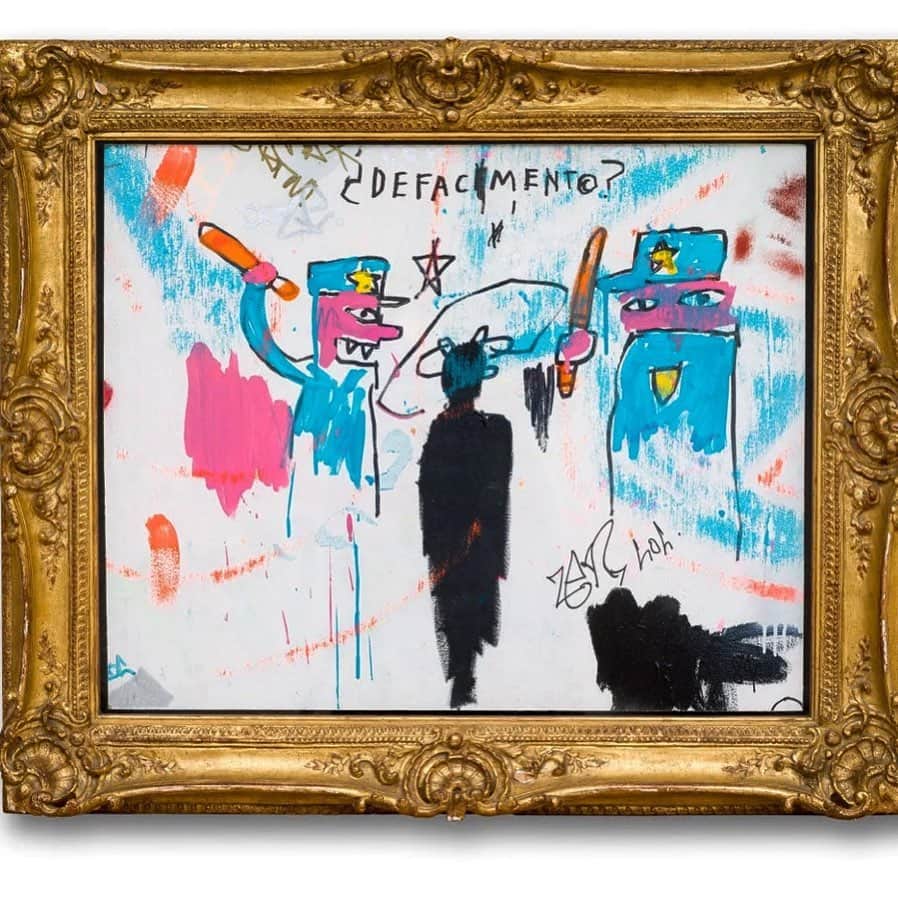 ジェイミー・キングさんのインスタグラム写真 - (ジェイミー・キングInstagram)「JEAN-MICHAEL BASQUIAT 🕊 “The Death of Michael Stewart, informally known as Defacement, created by Jean-Michel Basquiat (1960–1988) in 1983. The work commemorates the fate of the young, black artist Michael Stewart at the hands of New York City Transit Police after allegedly tagging a wall in an East Village subway station. Originally painted on the wall of Keith Haring’s studio within a week of Stewart’s death, Basquiat’s painting was a deeply personal lamentation that has rarely been exhibited in a public context. With The Death of Michael Stewart as its centerpiece, this exhibition examines Basquiat’s exploration of black identity, his protest against police brutality, and his attempts to craft a singular aesthetic language of empowerment. Several of the works on view by Basquiat illustrate his sustained engagement with the subject of state authority in the paintings depicting police figures.” #art #basquiat #policebrutality #nojusticenopeace #love」11月20日 22時59分 - jaime_king