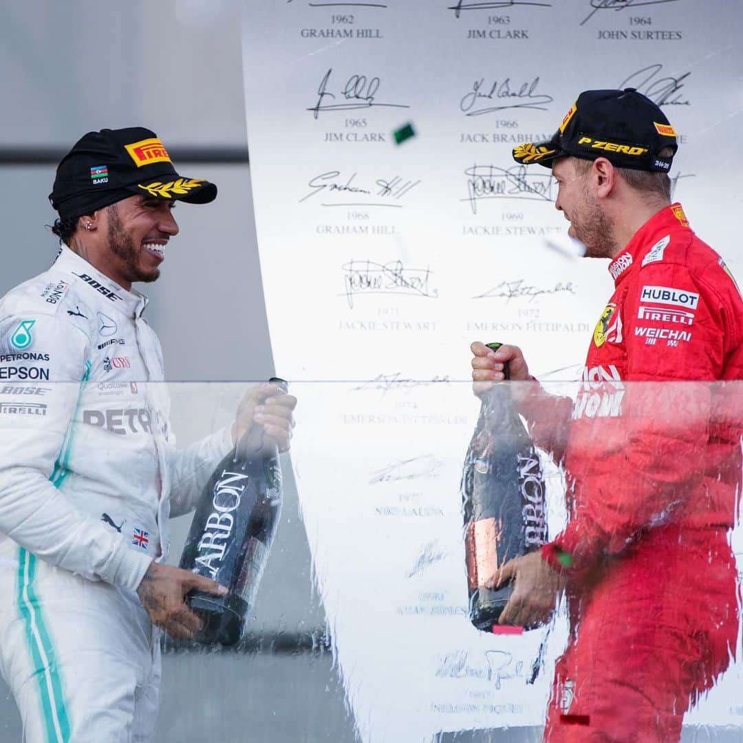 MERCEDES AMG PETRONASさんのインスタグラム写真 - (MERCEDES AMG PETRONASInstagram)「Lewis and Sebastian have shared the @f1 podium 56 times! 🏆 That's more than any other pairing in history! 😊」11月20日 23時07分 - mercedesamgf1