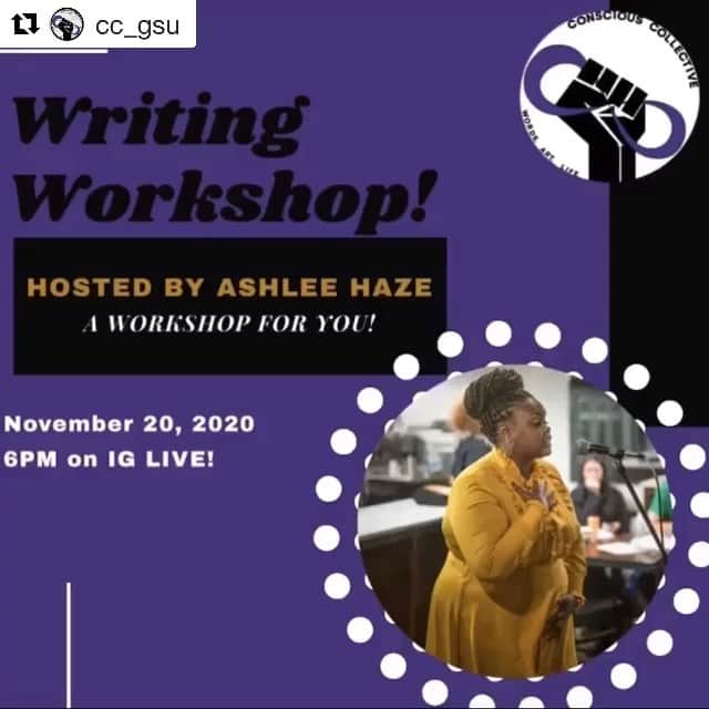 のインスタグラム：「Tonight is my last virtual appearance of the semester and I’m so happy to be teaching at my alma mater @cc_gsu @acc_gsu I hope to see you there! We are writing poems inspired by Mari Evans classic poem “Celebration” streaming live from @cc_gsu IG. I hope to see you there! #ashleehaze #hazeshigherlearning #therealgsu」