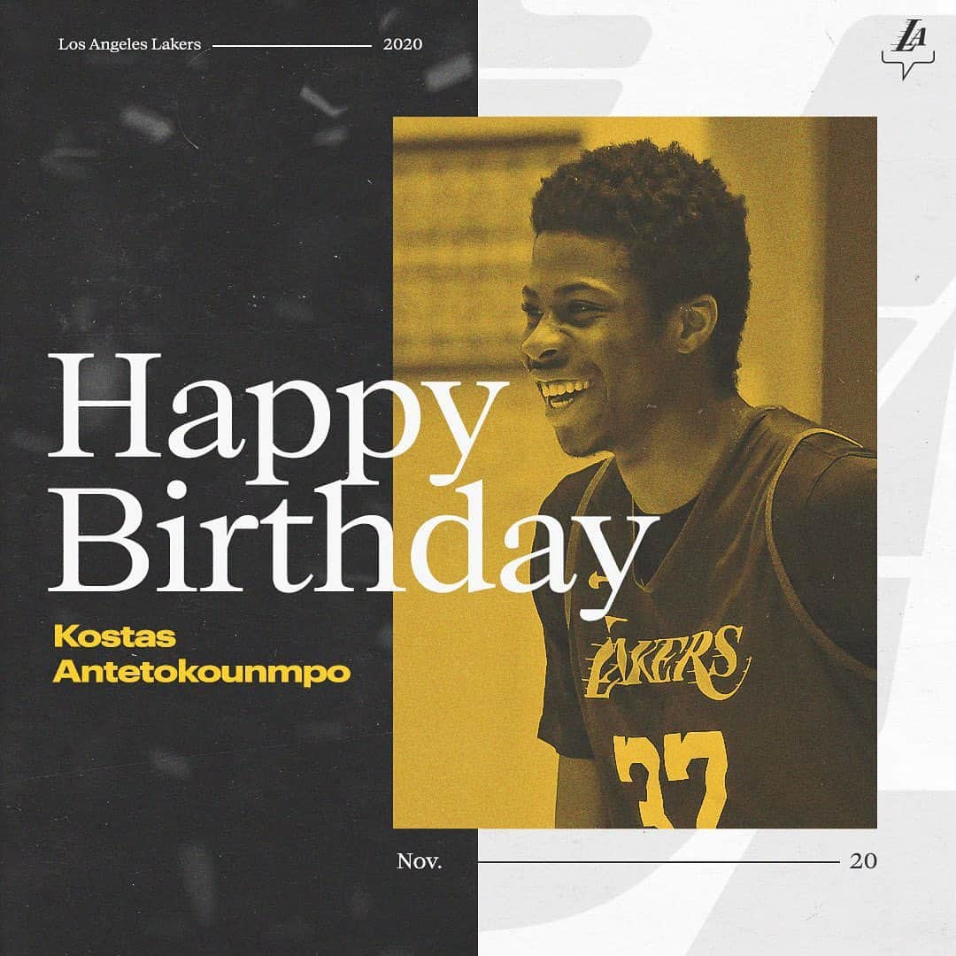 Los Angeles Lakersさんのインスタグラム写真 - (Los Angeles LakersInstagram)「Wishing you a very Happy Birthday, @kostas__ante13 🇬🇷🎉」11月21日 2時29分 - lakers