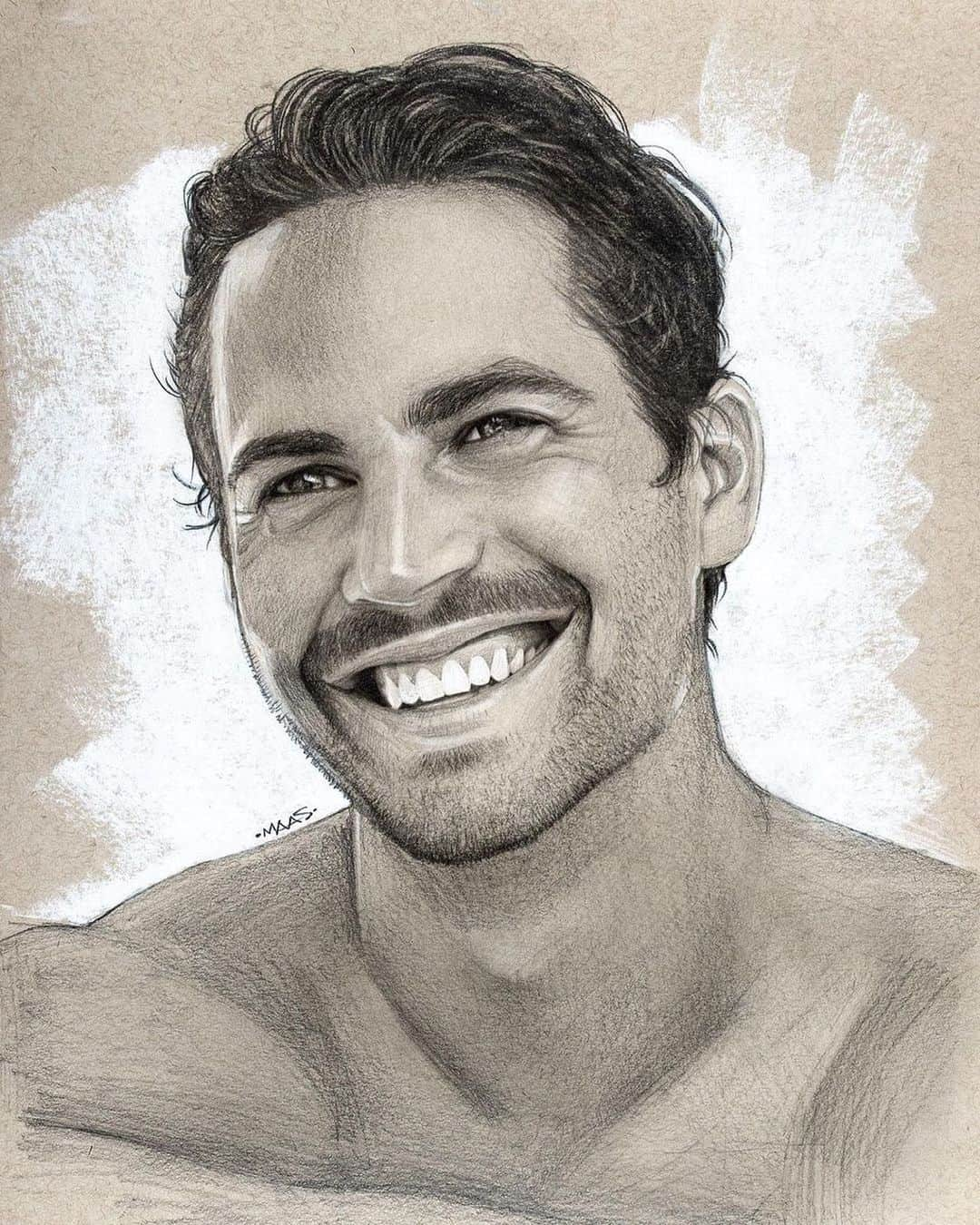 ポール・ウォーカーのインスタグラム：「What an incredible sketch done in graphite and white charcoal. Thank you @maas.art for sharing your work! #FanArtFriday #TeamPW」