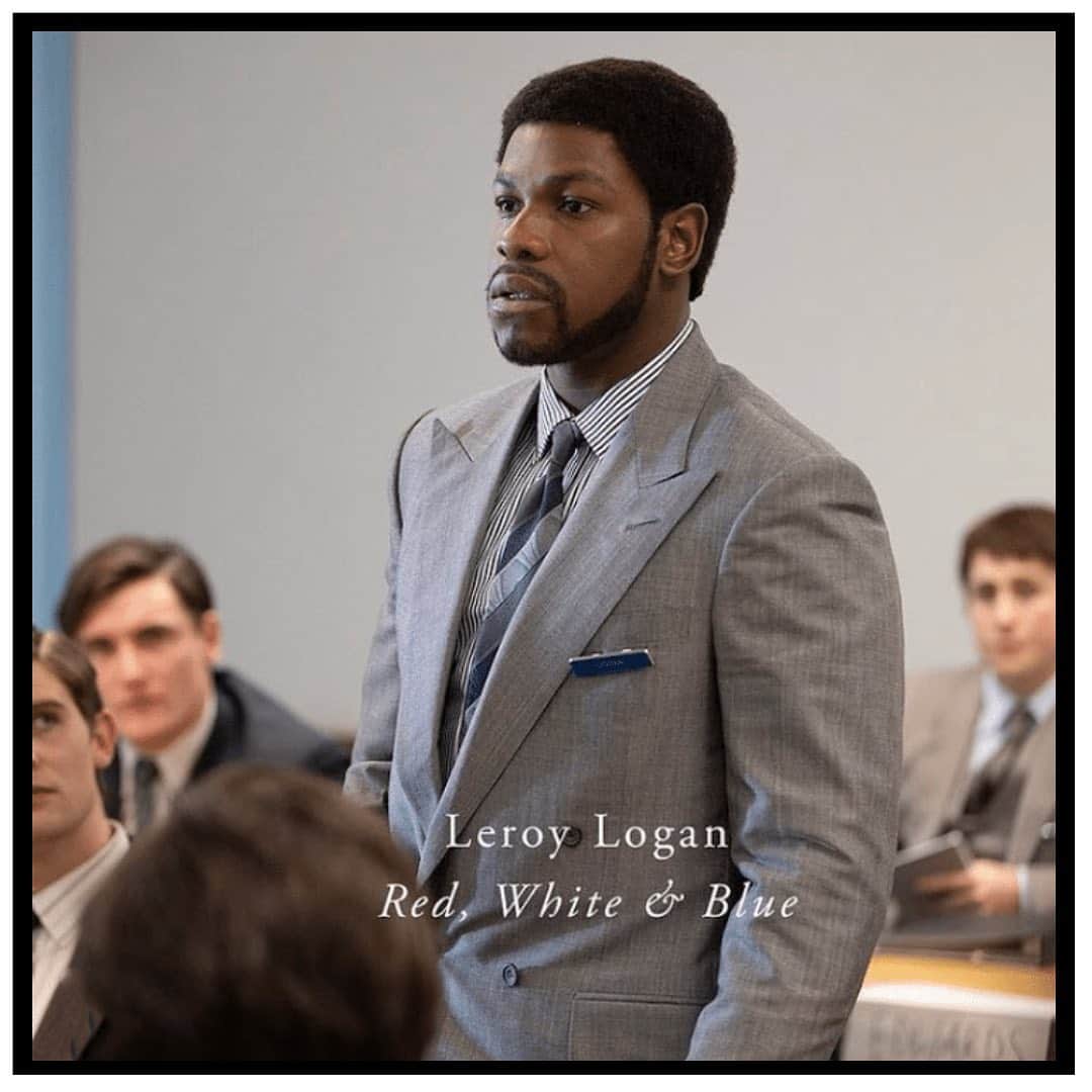 のインスタグラム：「‘These stories are Timeless’.   We created this suit for John Boyega playing Leroy Logan in‘red,white and blue’. Part 3 in the Steve McQueen Small Axe series! We can’t wait to share more on this!  It’s a truly personal journey as Leroy is one on my oldest friends! @thecostumedirectory has done a phenomenal job of capturing the mood as I was the original creator of Leroys pieces!  @smallaxeseries  @leroylogan99  @johnboyega  @amazonprimevideo  @bbciplayer」