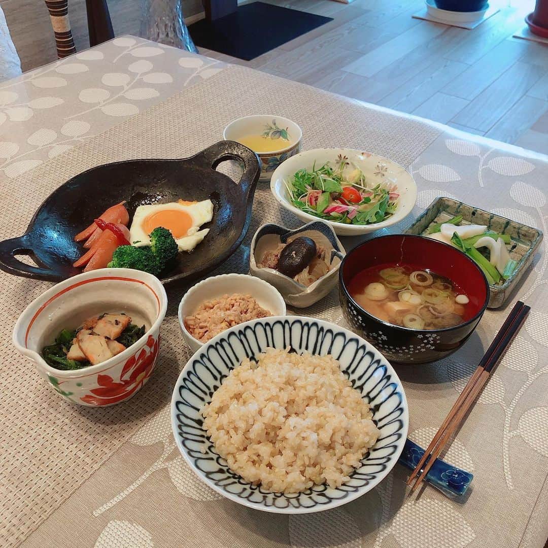 倉本康子さんのインスタグラム写真 - (倉本康子Instagram)「🌟 久々投稿！母の朝食。 相変わらずの品数です。 真ん中の小鉢は何だぁ？ と思いましたが 昨夜の残りのすき焼きでした。 朝から満腹！ #母の朝食 #品数豊富  #旅館の朝食　みたいな #よく言われます #いただきます #ごちそうさまでした  #ありがとござんす」11月21日 9時56分 - yasuko_kuramoto_yakko